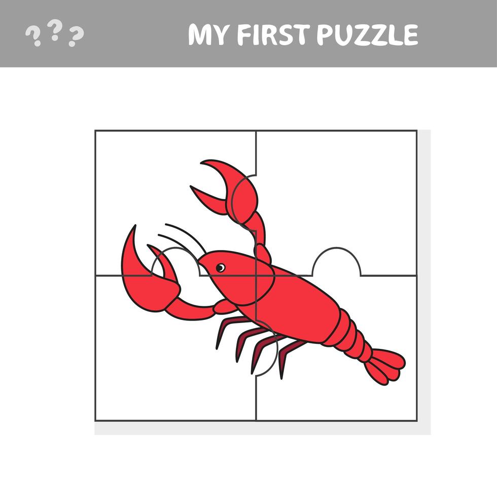 My first puzzle. Sea crayfish. Puzzle pieces - a game for children vector