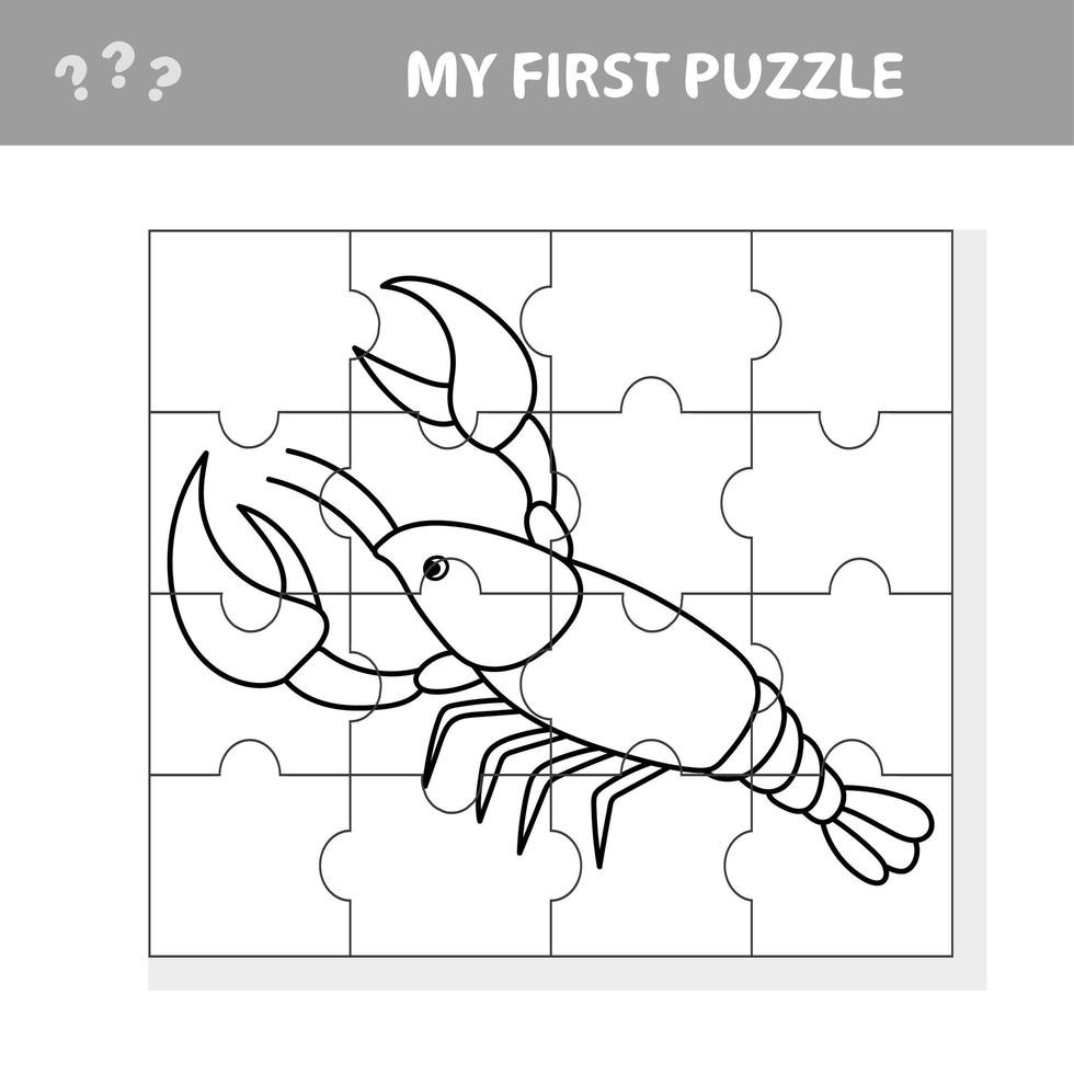 My first puzzle. Sea crayfish. Puzzle pieces - a game for children vector