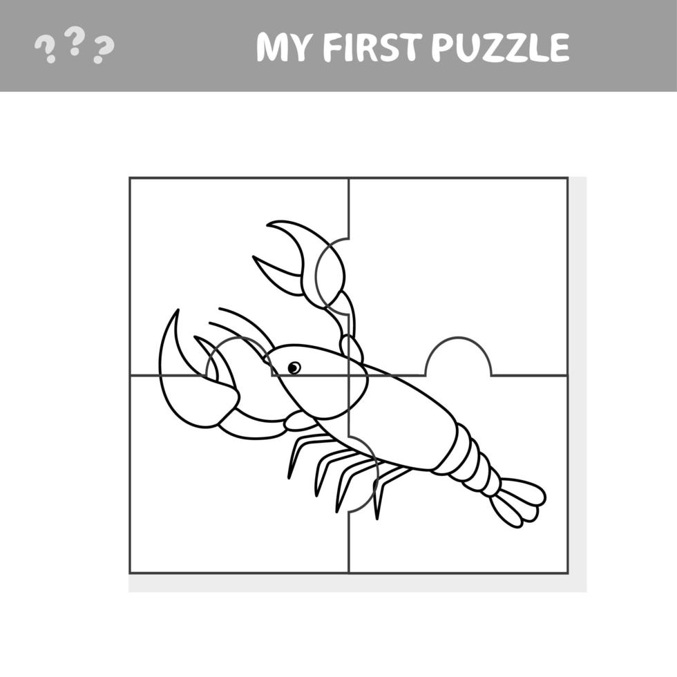 My first puzzle. Sea crayfish. Puzzle pieces - a game for children vector