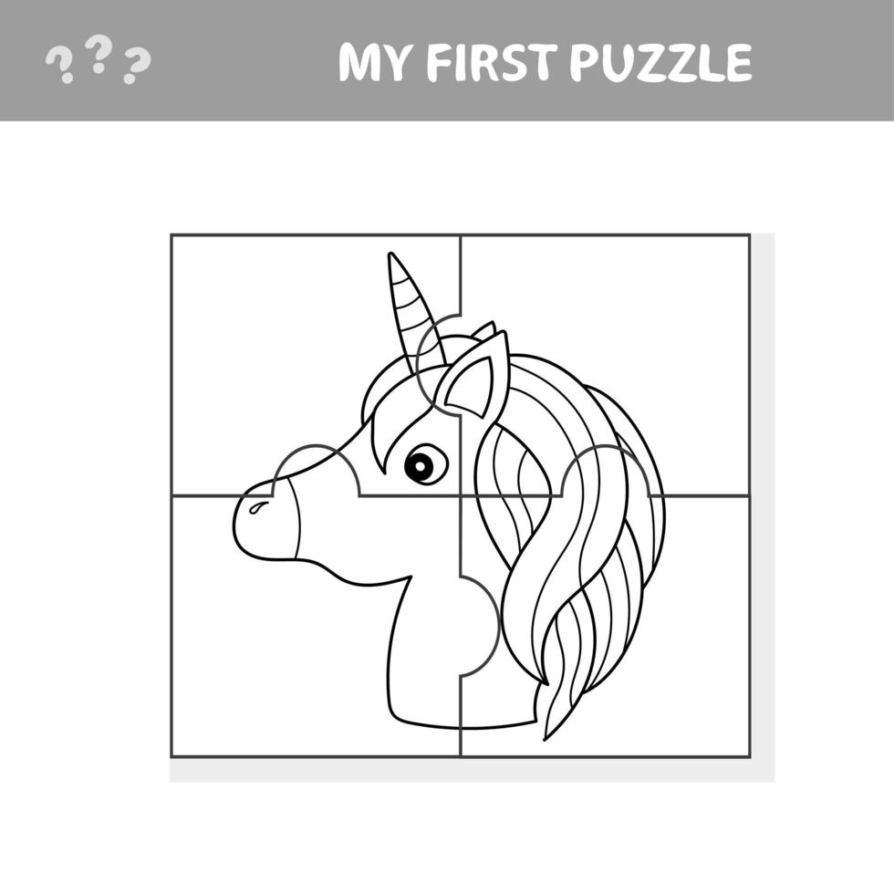 Puzzle game for kids. Education developing worksheet with Unicorn vector