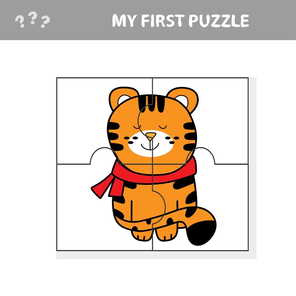 Puzzle game for children - Christmas tiger, education game for kids vector