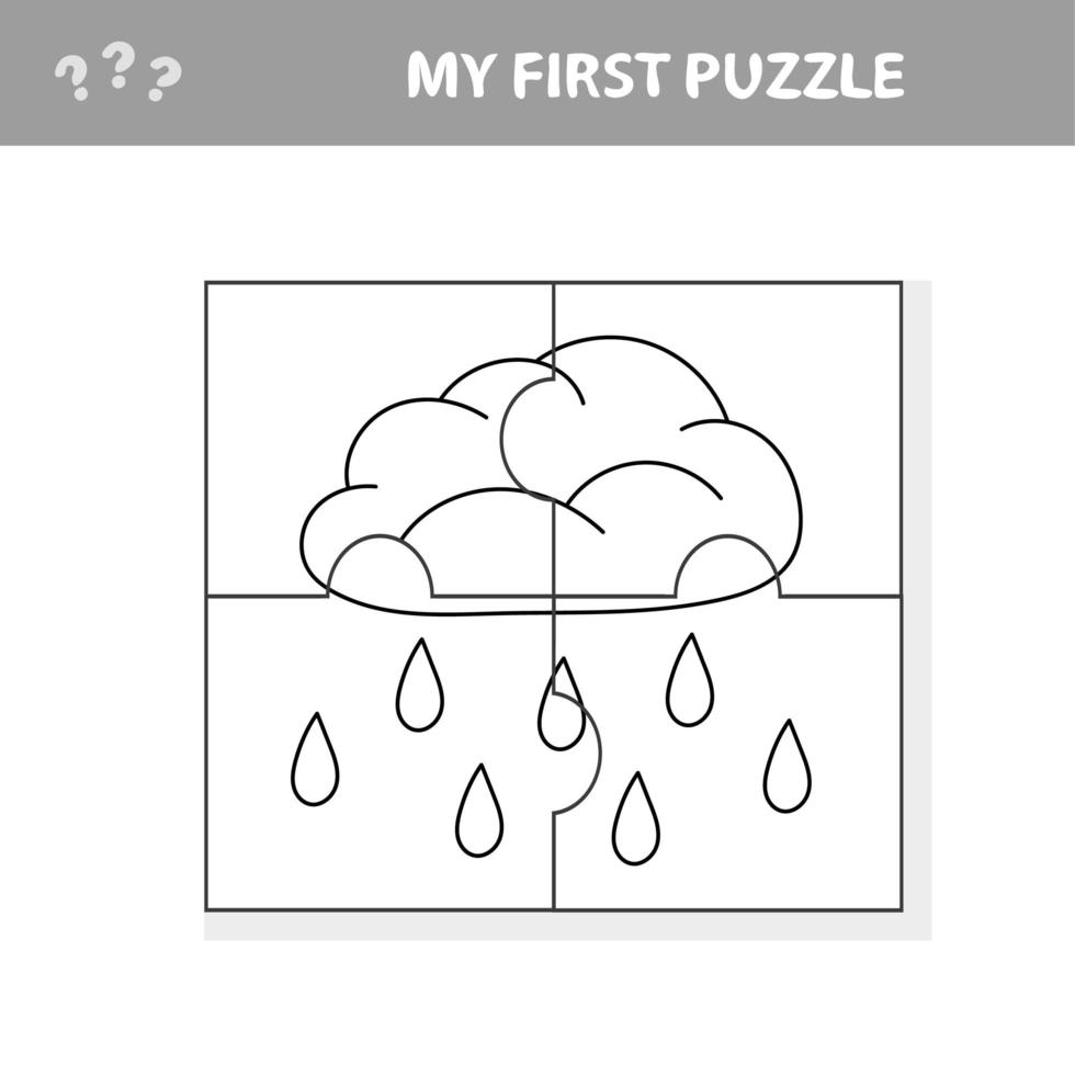 Puzzle. Rain cloud in cartoon style, education game for preschool children vector