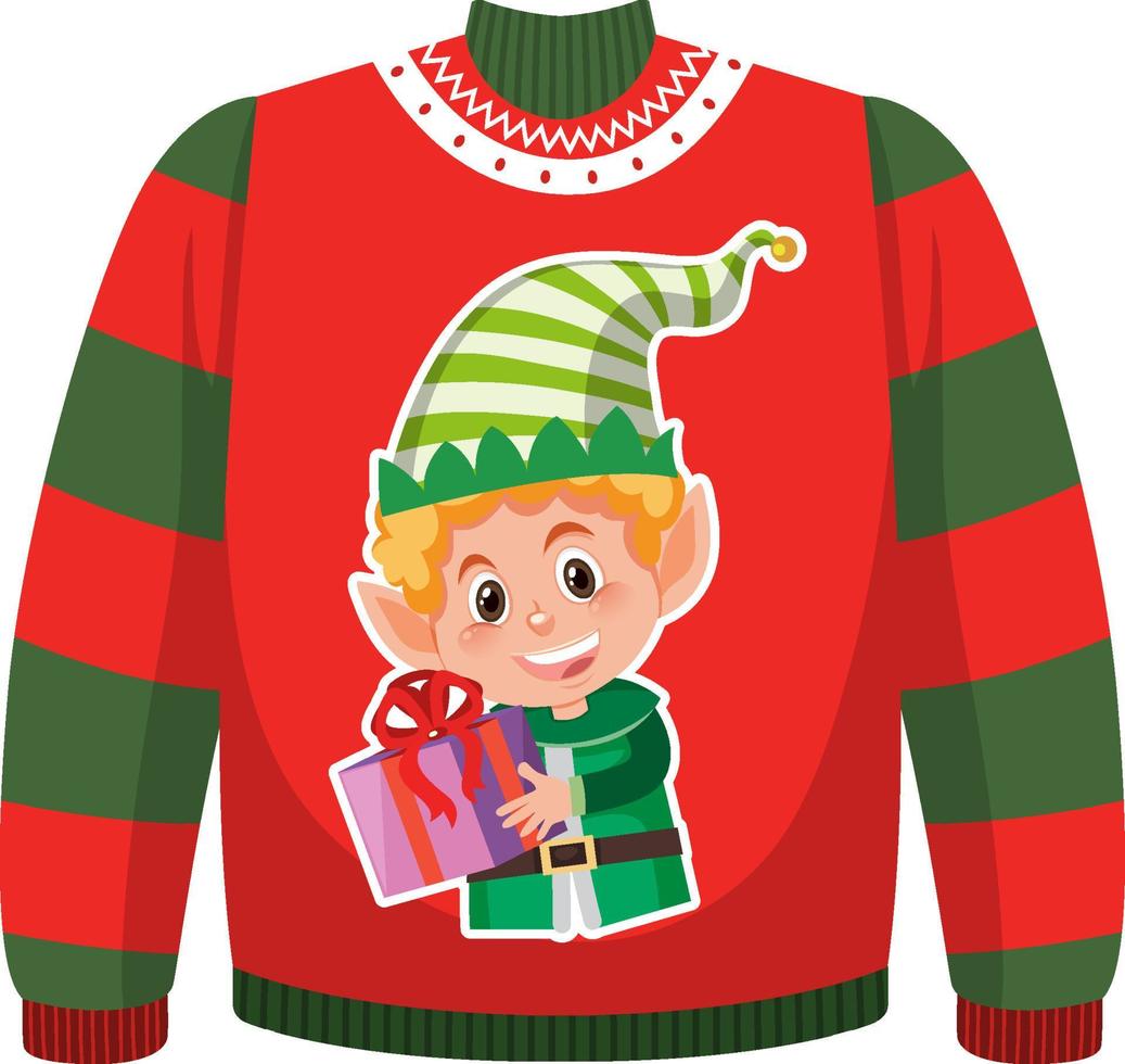 Christmas sweater with cute elf pattern vector