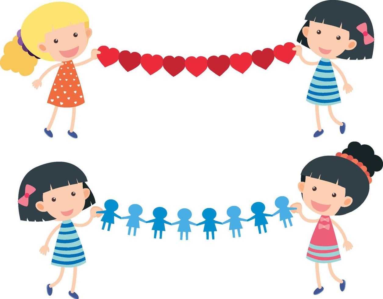 Children holding paper heart chain on white background vector