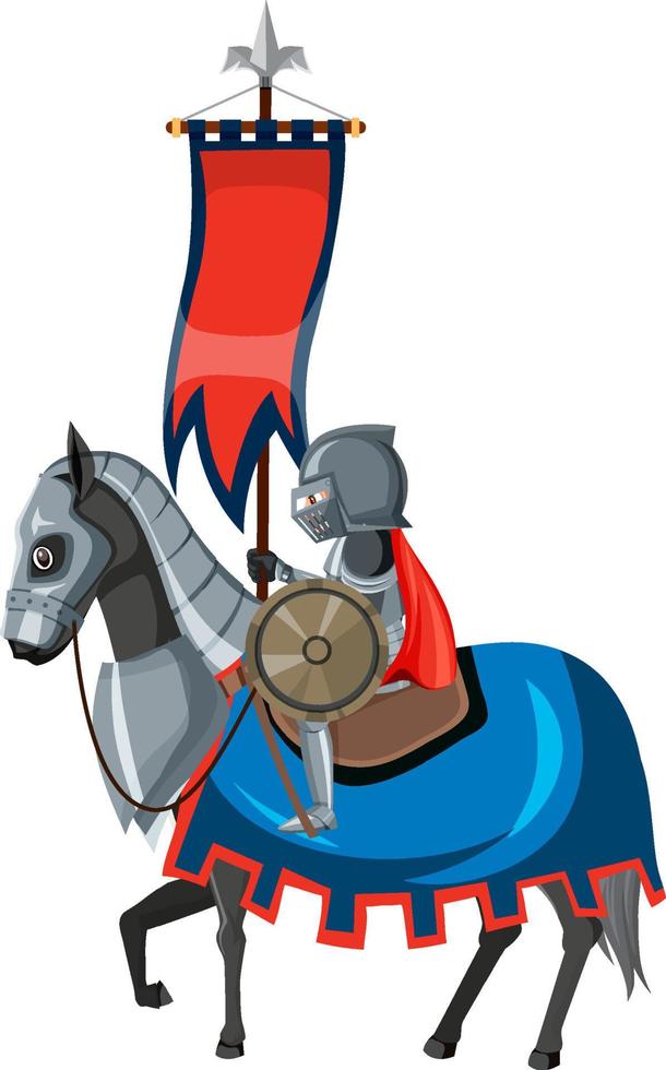 Caballero medieval a caballo sobre fondo blanco. vector