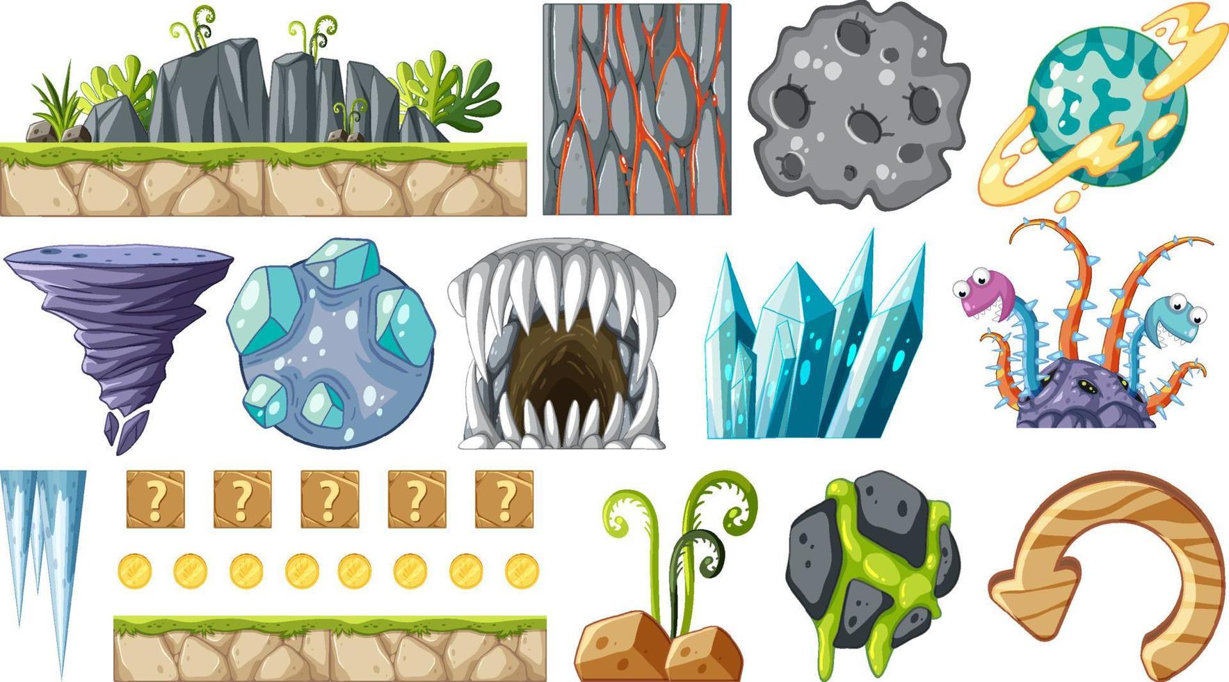 Set of isolated game objects and elements vector