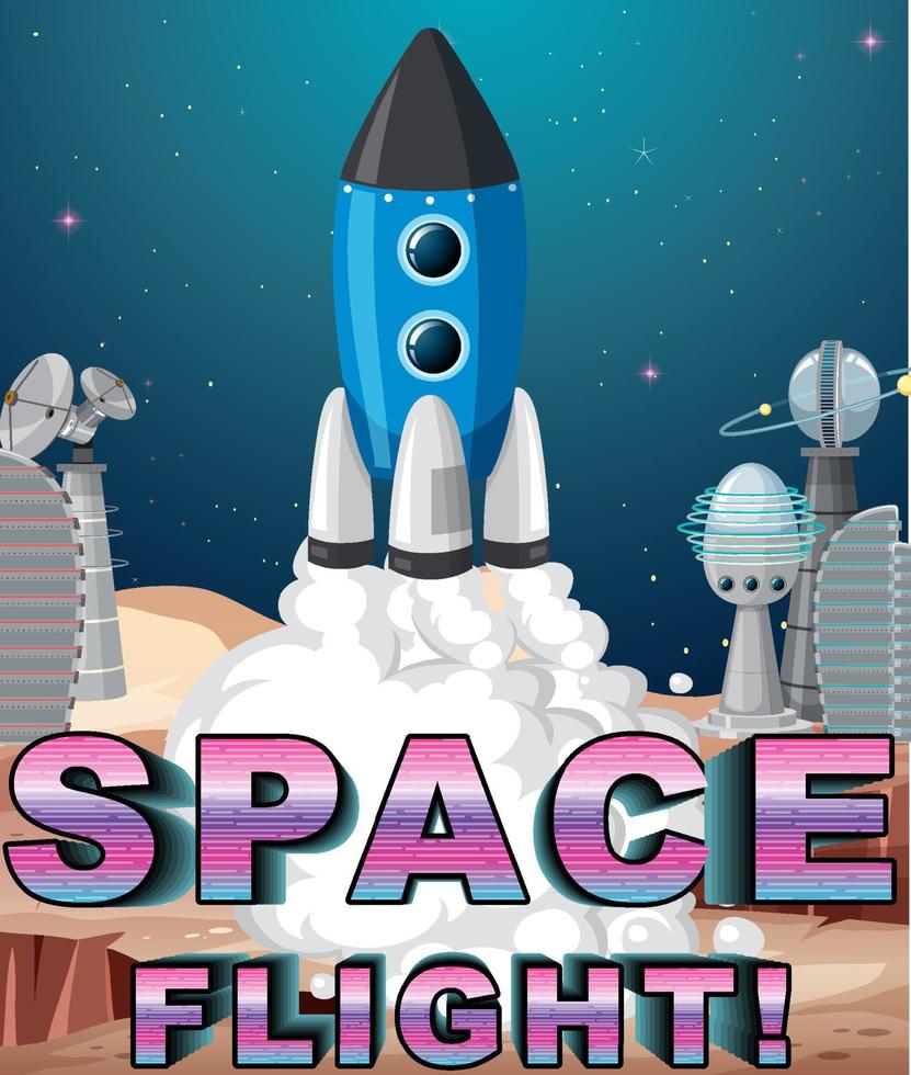 Space Flight poster design with spaceship vector