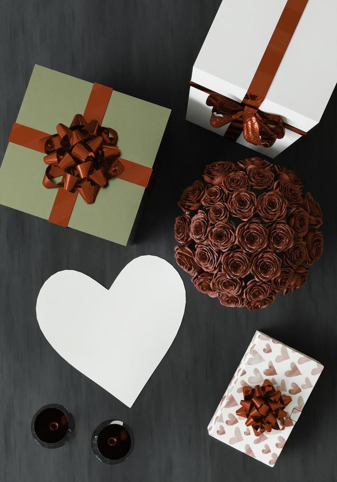 tarjeta con caja de regalo sobre San Valentín, estilo 3d. foto
