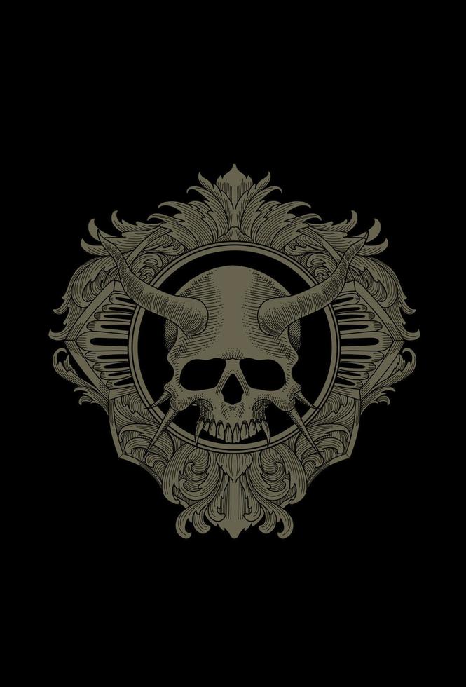 Skull with ornament illustration vector