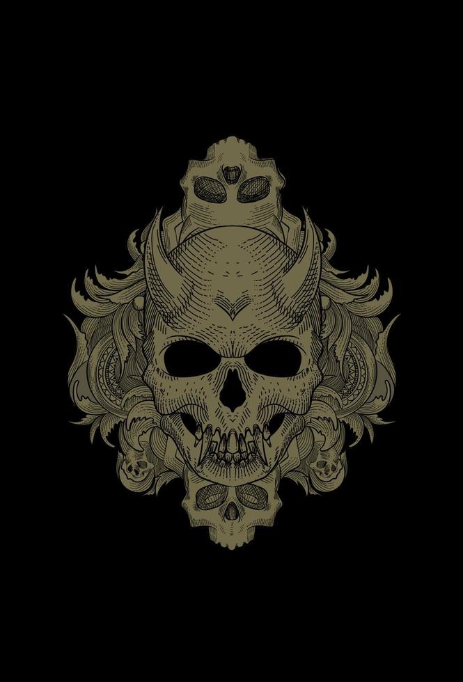 Skull and mirror glass with ornament artwork illustration vector