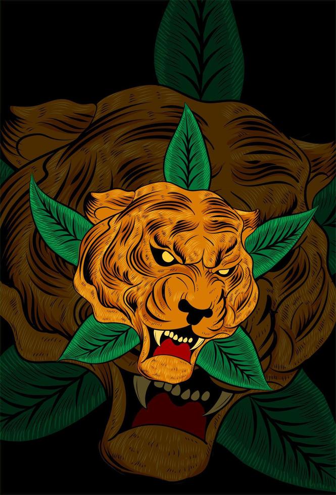tigre con ilustración de vector de hoja