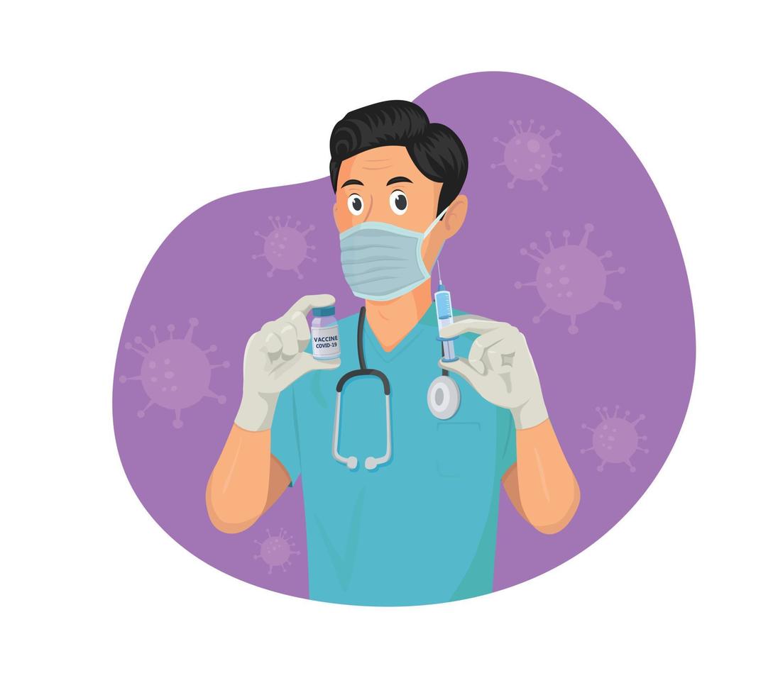 doctor man with covid 19 virus vaccine coronavirus injection on white background vector