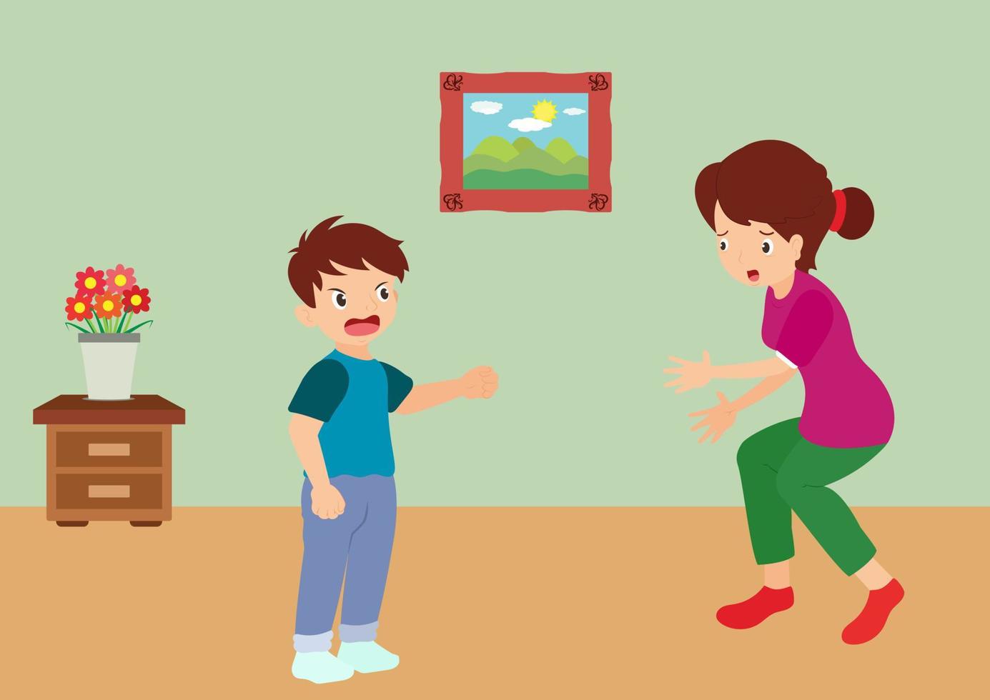 Mother and son conflict. The child is acting in an unusual way vector