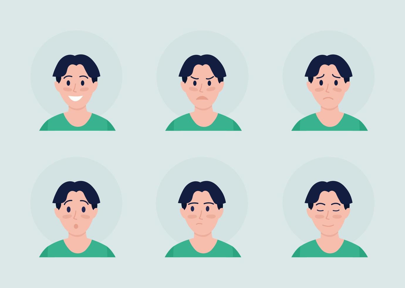 Boy with various emotions semi flat color vector character avatar set