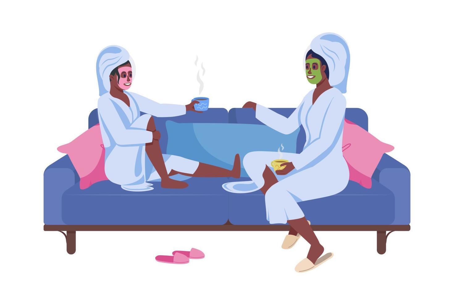 Spa party for girls semi flat color vector characters
