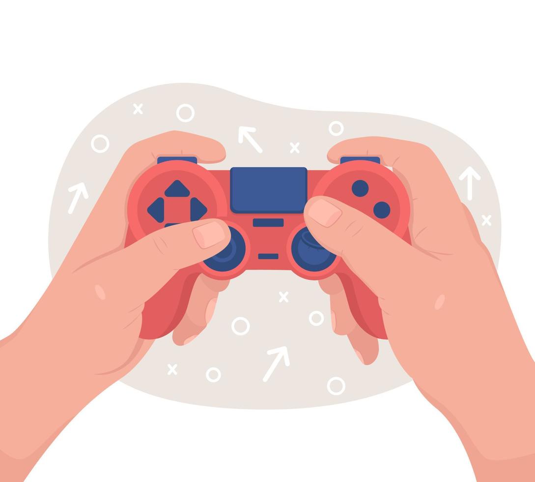 Playing with gamepad 2D vector isolated illustration