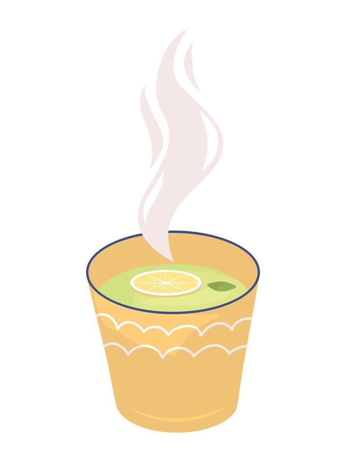 Green tea with lemon semi flat color vector object