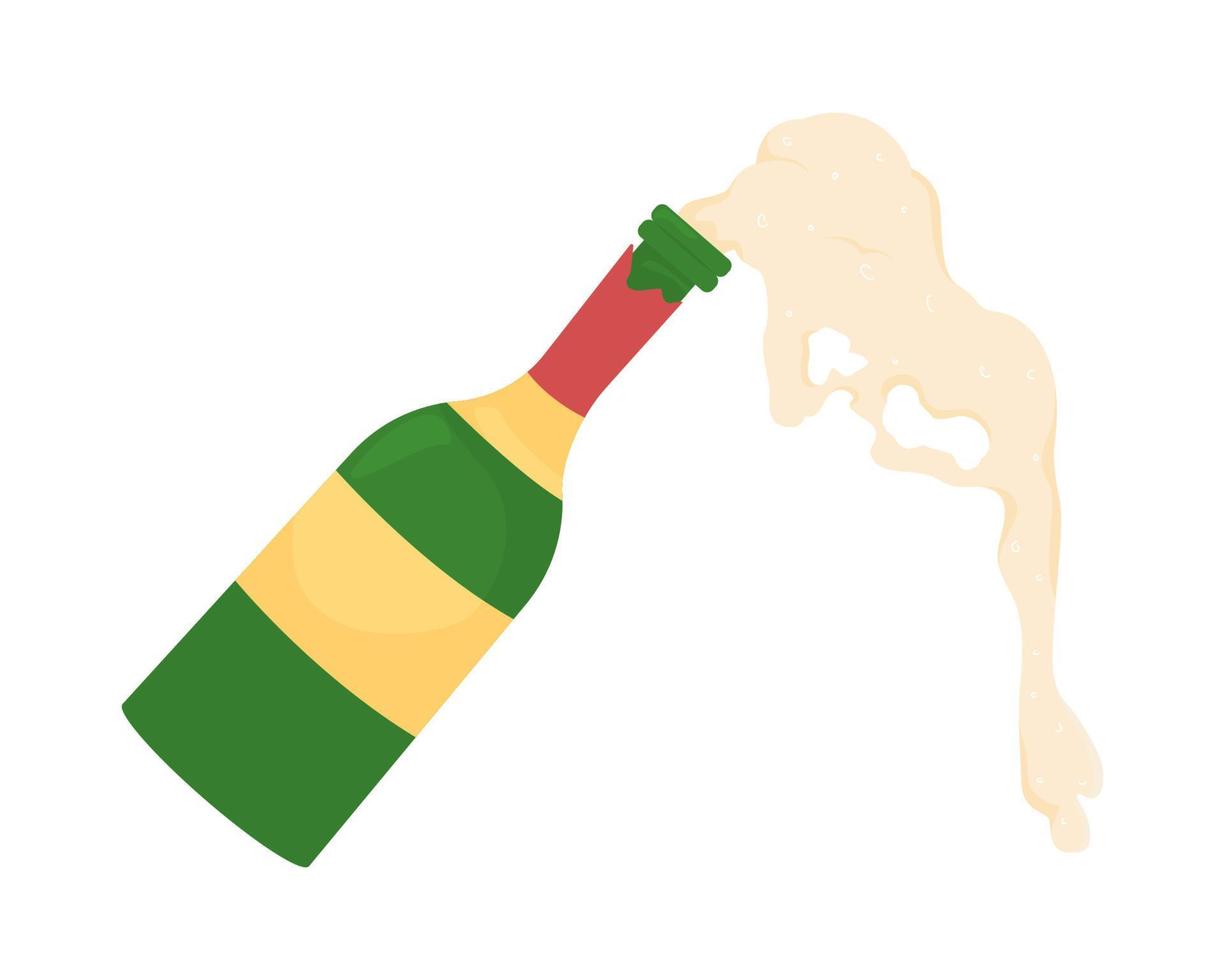 Botella con verter vino espumoso objeto vectorial de color semi plano vector