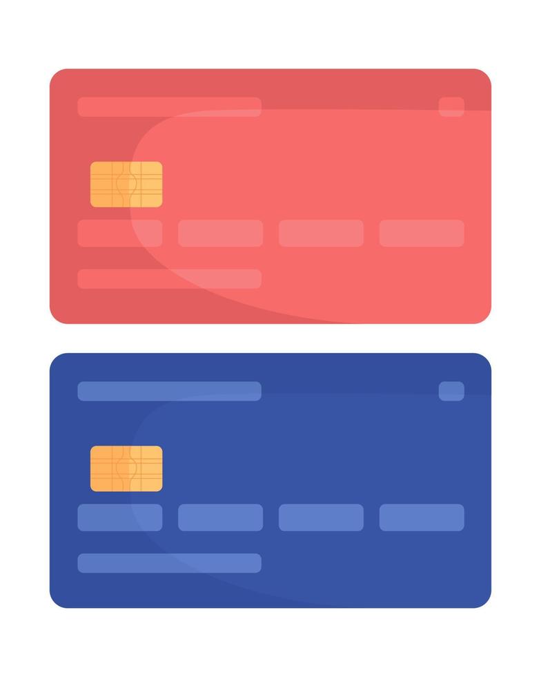 Tarjetas de crédito de plástico conjunto de objetos vectoriales de color semi plano vector