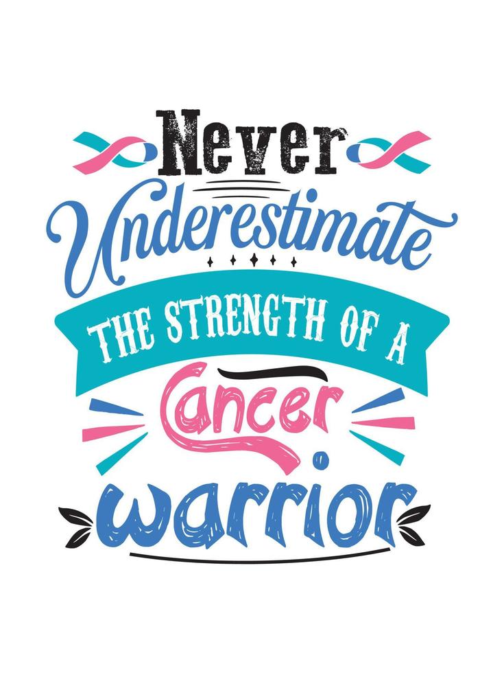 Nunca subestimes la fuerza de un guerrero contra el cáncer. Diseño de camiseta de cáncer de tiroides, diseño de mercancía con letras tipográficas. vector
