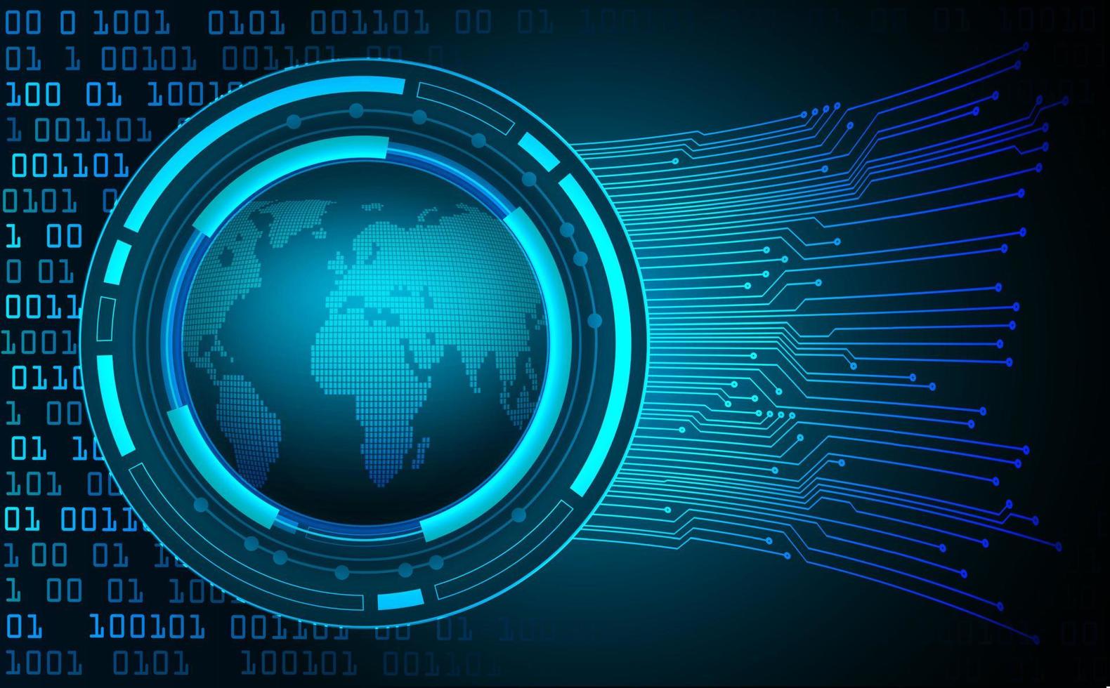 Tecnología futura de la placa de circuito binario mundial, fondo azul del concepto de seguridad cibernética de hud vector