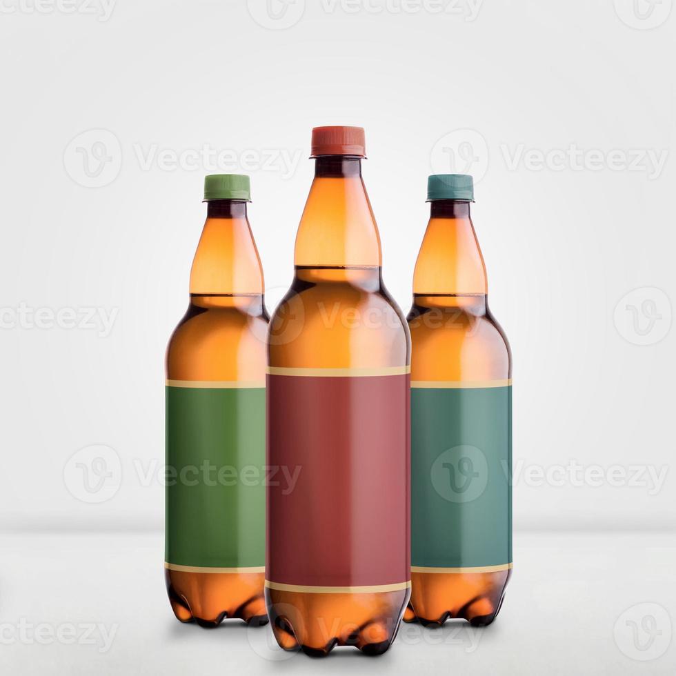 Brown Beer Bottles Mock-Up isolated on white - Blank Label photo