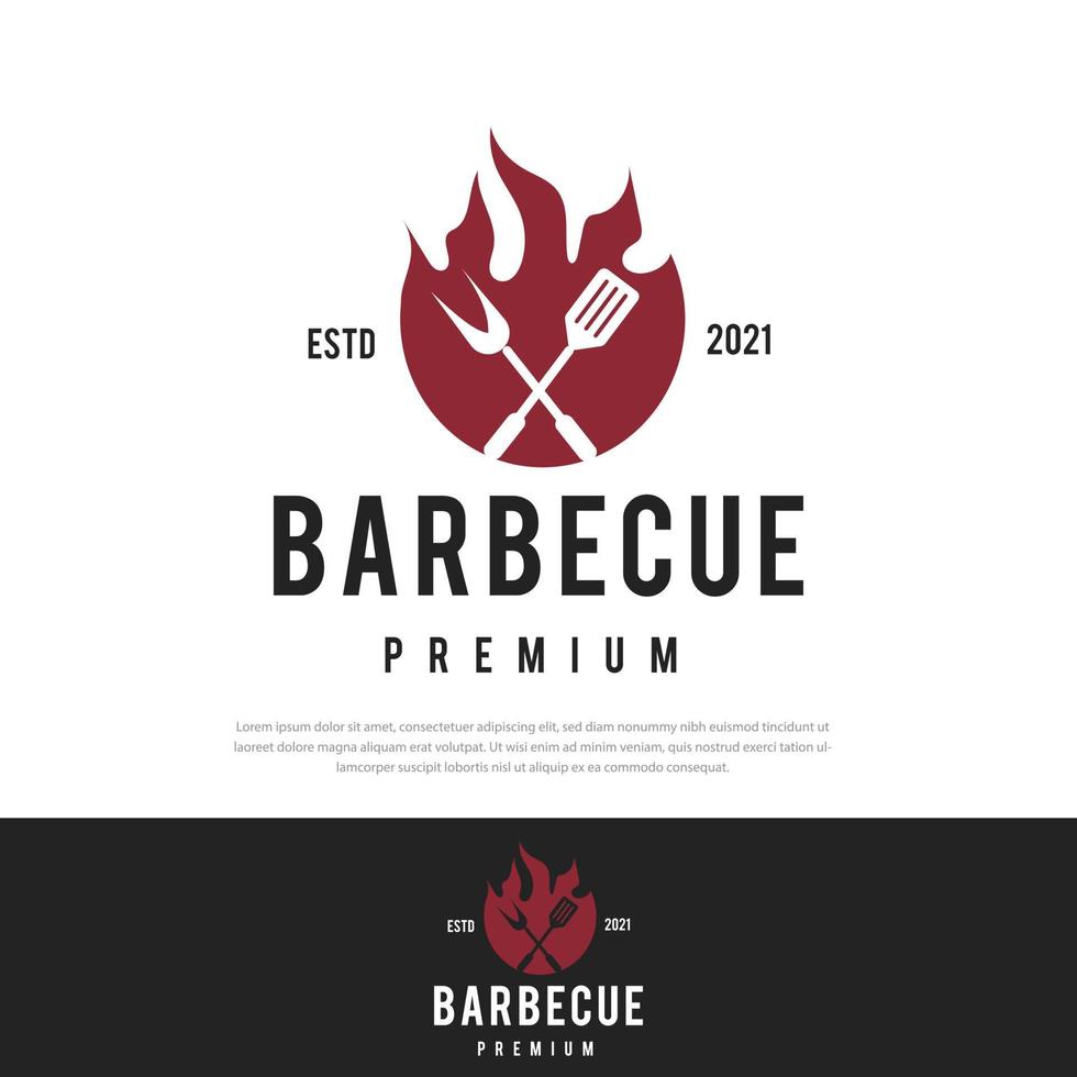 barbacoa a la parrilla diseño de logotipo comida deliciosa hoguera ilustración vector