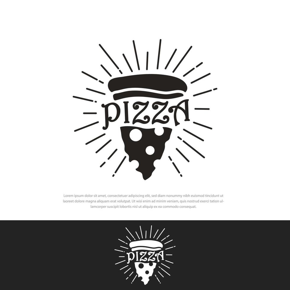 Restaurante rústico brillante pizza logo ilustración símbolo, plantilla vintage. vector