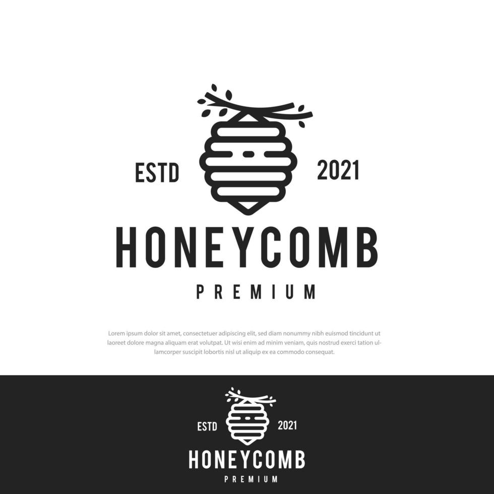 Natural wild bee hive label concept with letter H symbol. Beekeeping brand identity template vector illustration