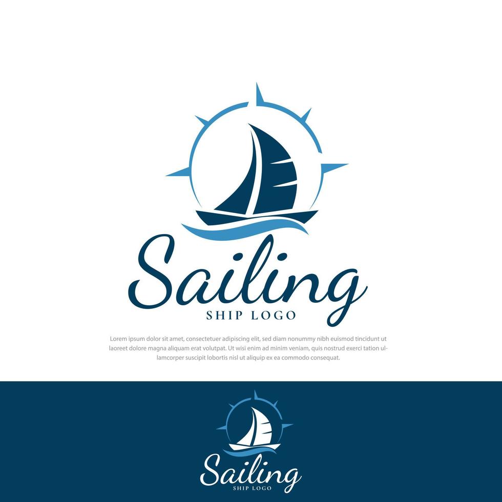 Compass line circle sailing ship design logo illustration.symbol,icon template design,vector business logo vector