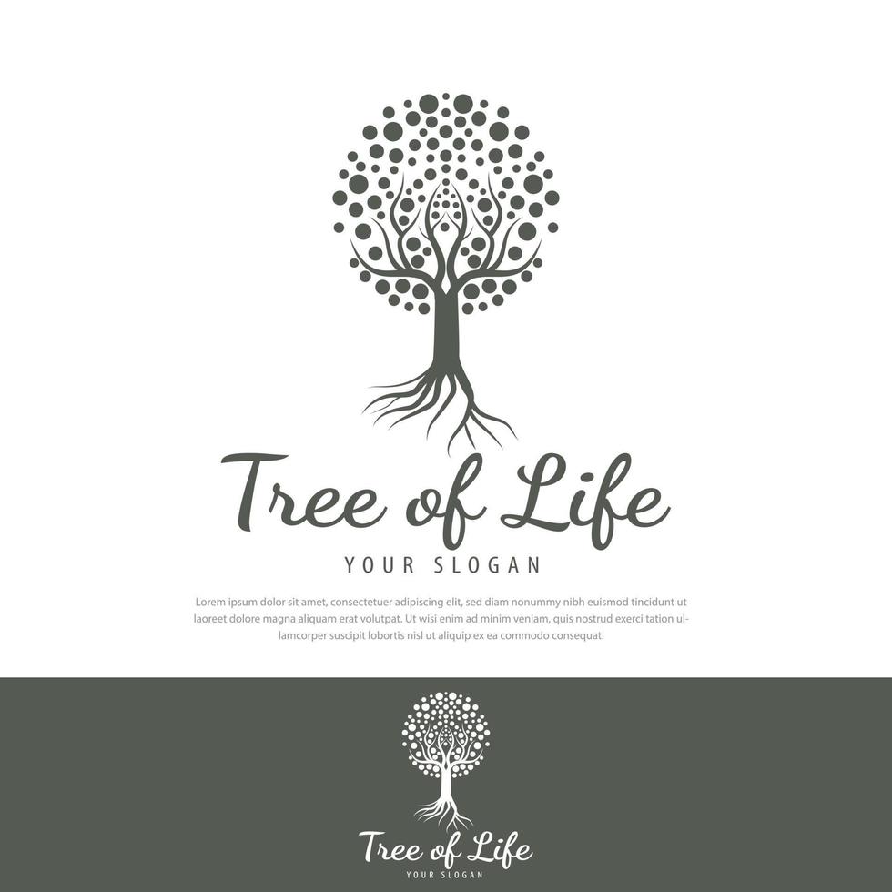 Tree of life logo design root tree.green plant nature line symbol,green branch with leaf business sign vector illustration