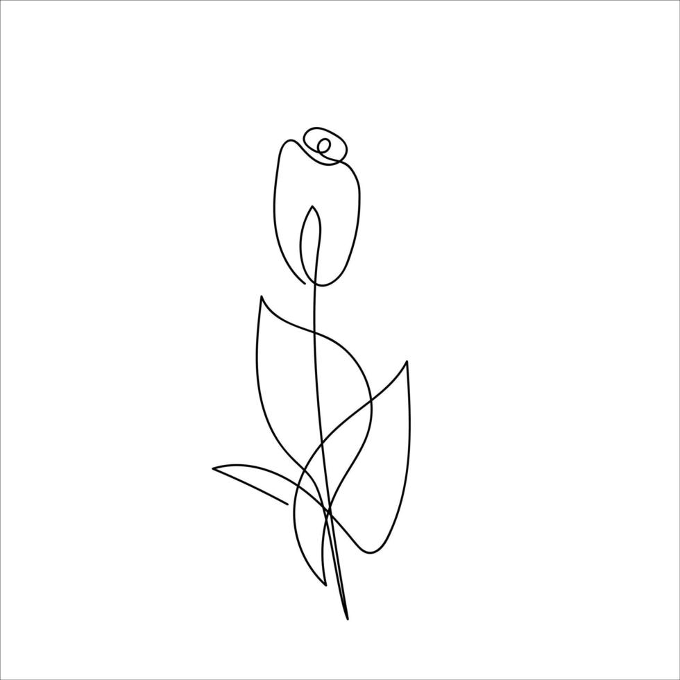 Elegant abstract flower drawn by one line. Tulip. Continuous line drawing minimal art. Floral sketch. For print, posters, banner, logo, tattoo, emblem. Simple vector illustration.