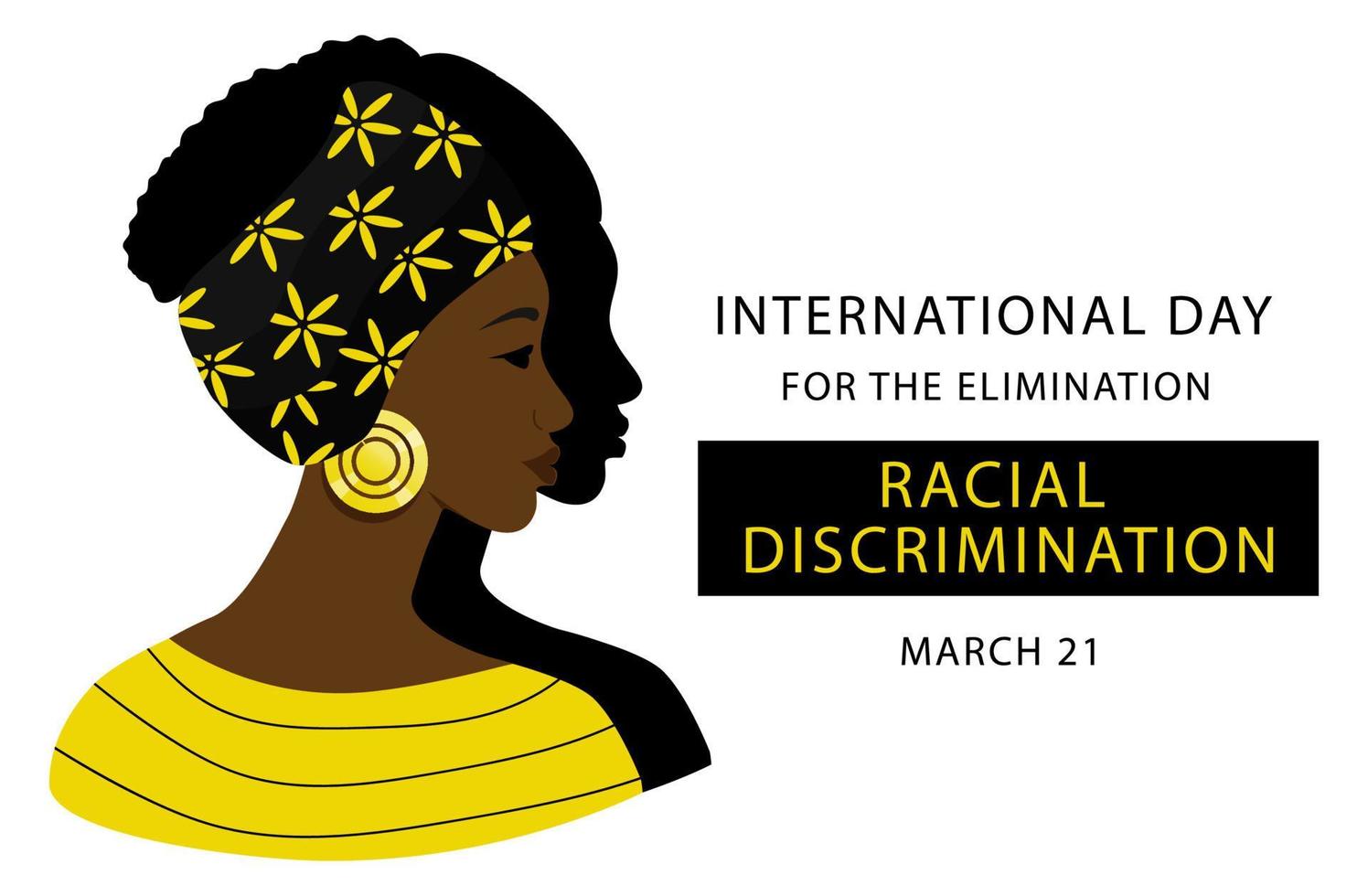 Día Internacional para la Eliminación de la Discriminación Racial 21 de marzo concepto de banner. plantilla para fondo, tarjeta, cartel con inscripción de texto. ilustración vectorial. vector