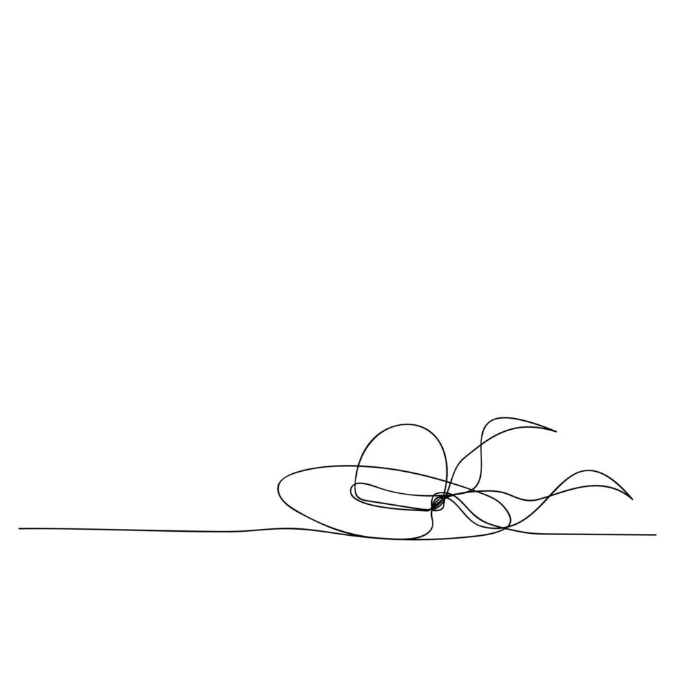 Elegante sombrero de playa para mujer de una línea. bosquejo. arte Moderno. ilustración vectorial en estilo minimalista. vector