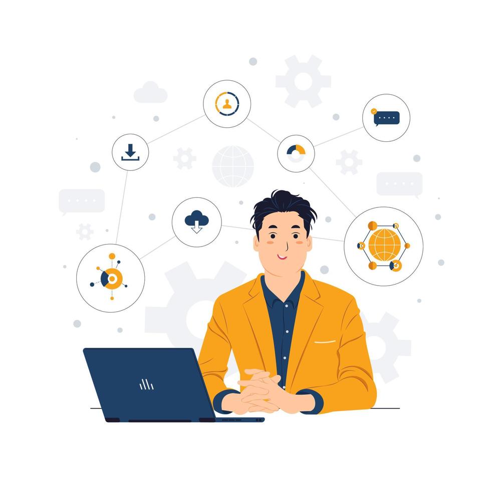 businessman with business plan, start up, and analyzing growth charts concept illustrations vector