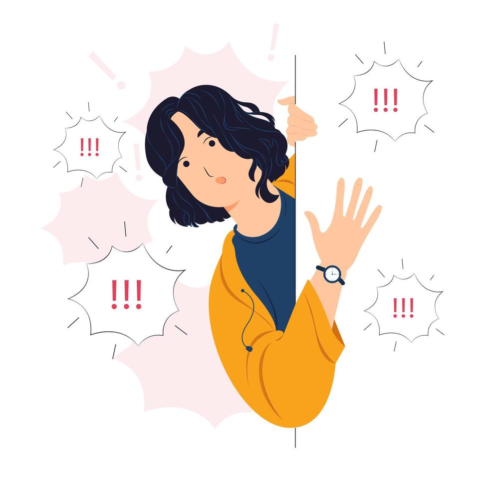 Woman startled, shocked, Surprised, speaking, listening, hearing, whispering, and Pay attention concept illustration vector