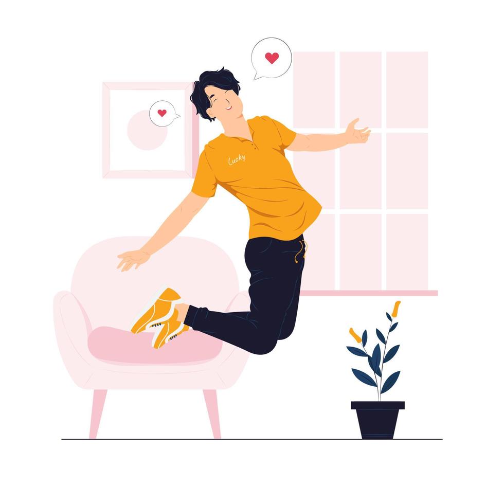 Happy boy, man jumping with joy concept illustration vector