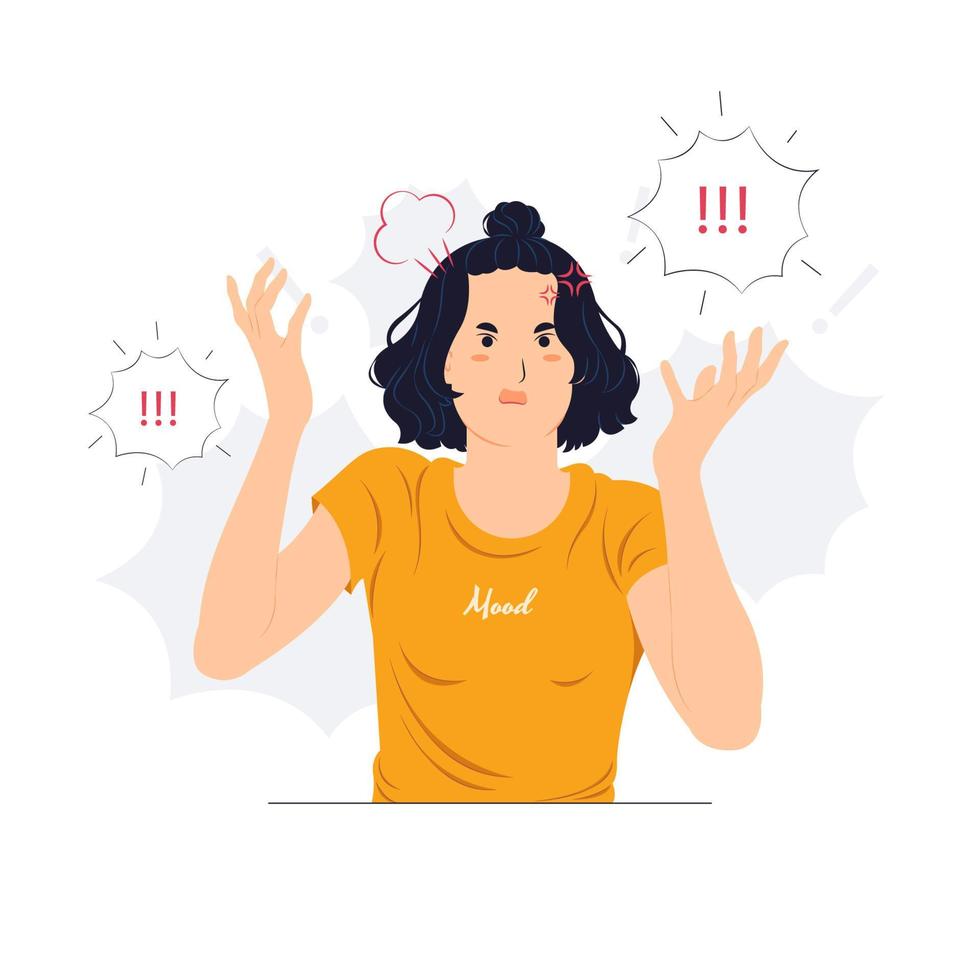 woman feeling angry with brain explosion stressed, shocked, surprise face, angry and frustrated. Fear and upset for mistake concept illustrations vector