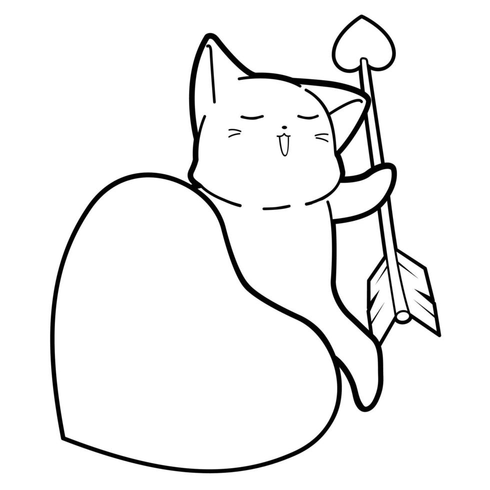 cat with heart cartoon outline vector