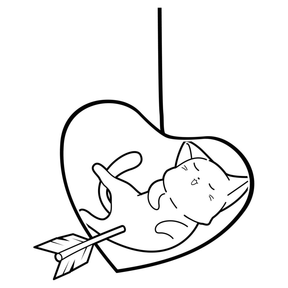 cat and heart cartoon outline vector
