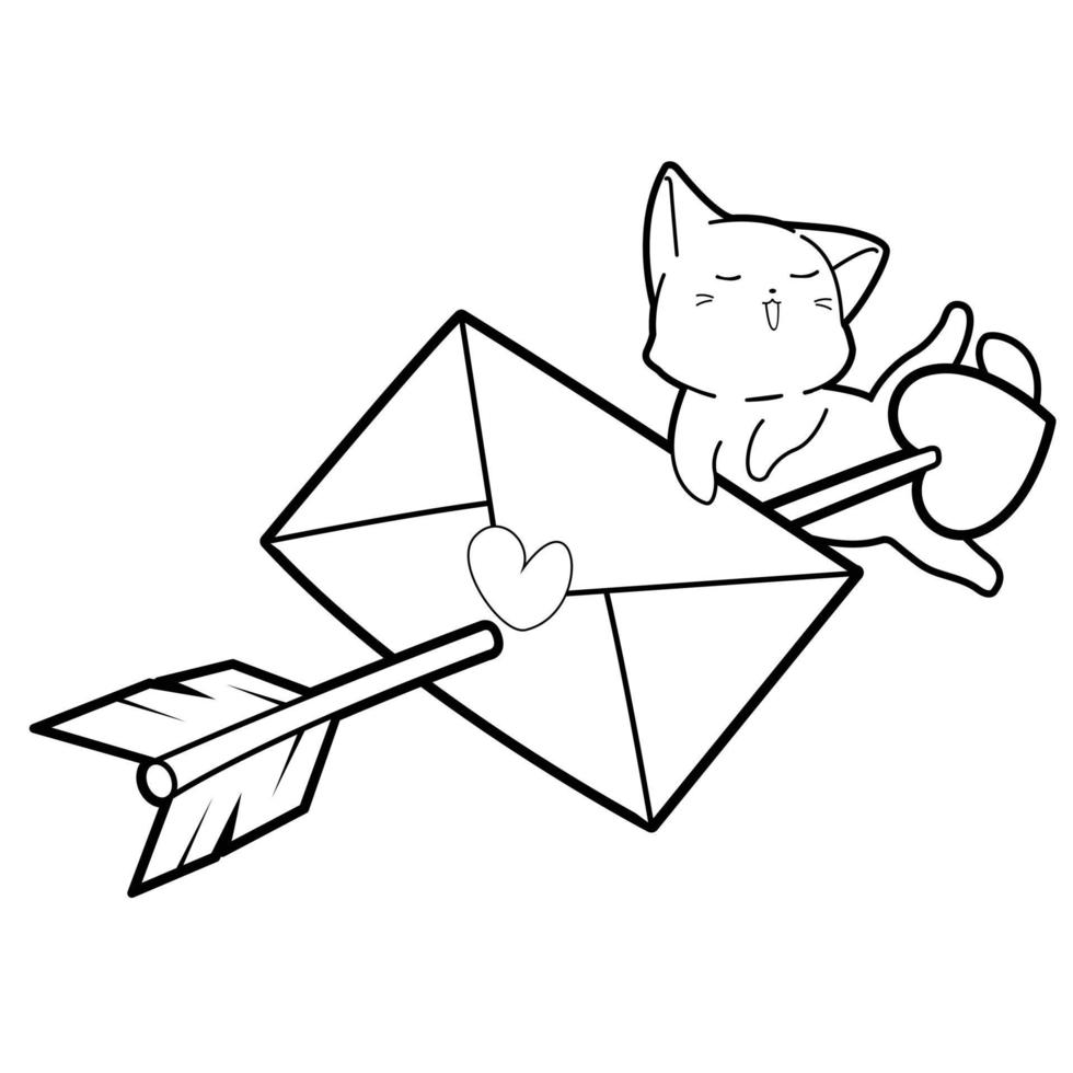cat and heart cartoon outline vector