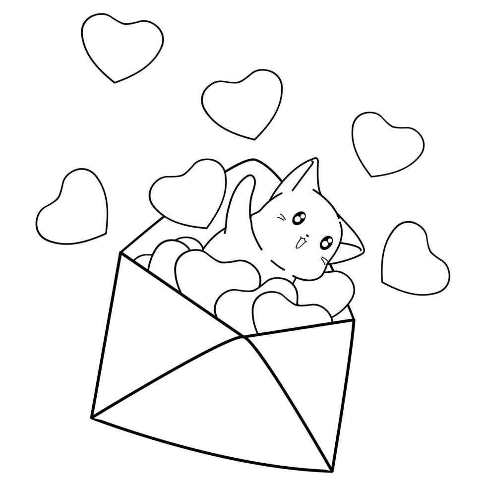 cat with heart cartoon outline vector