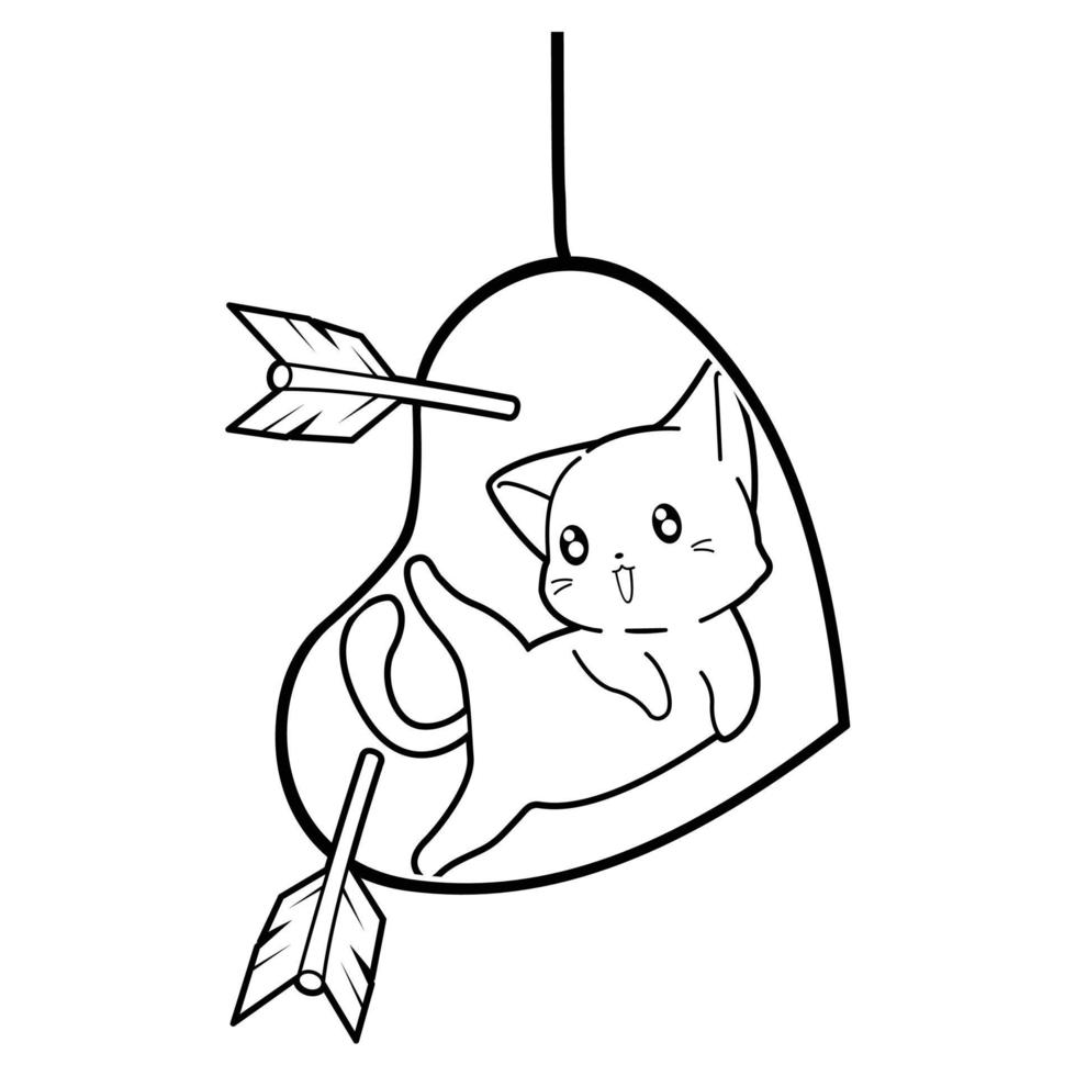 cat and heart cartoon outline vector