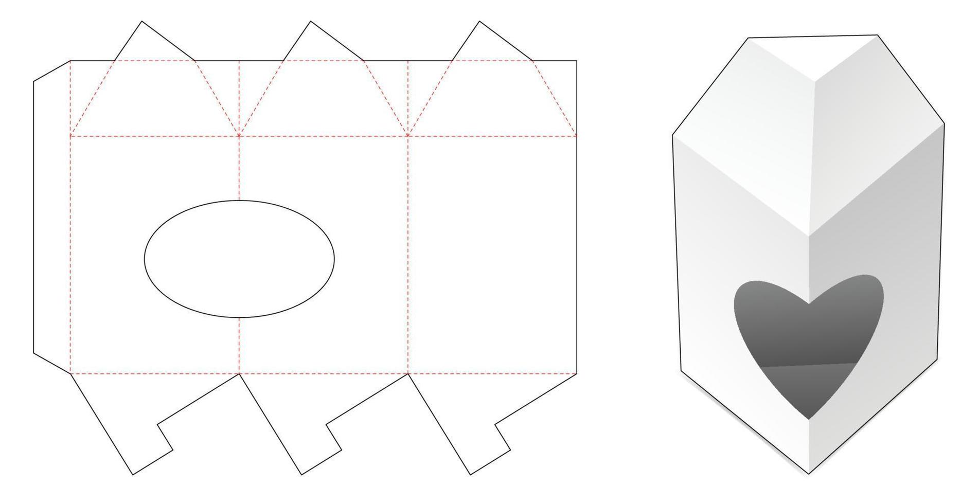Triangle shaped packaging with corner ellipse window die cut template vector