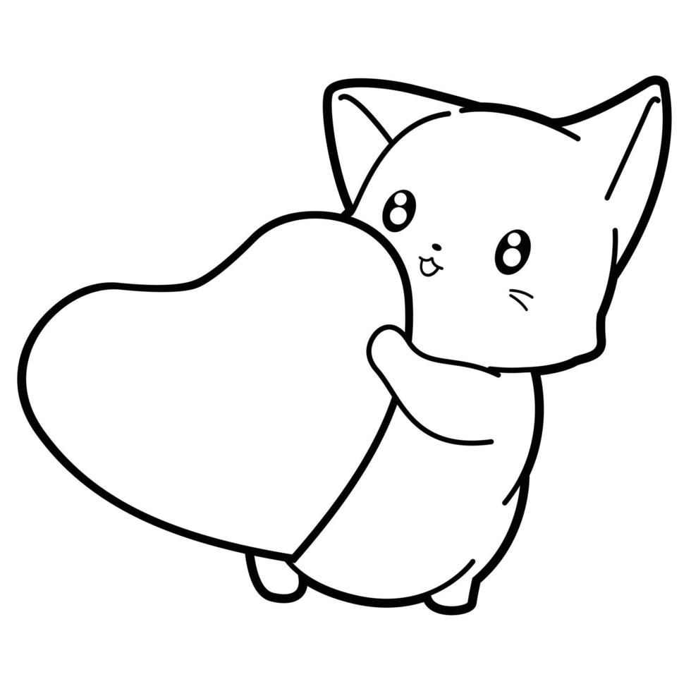 cat and heart cartoon outline vector