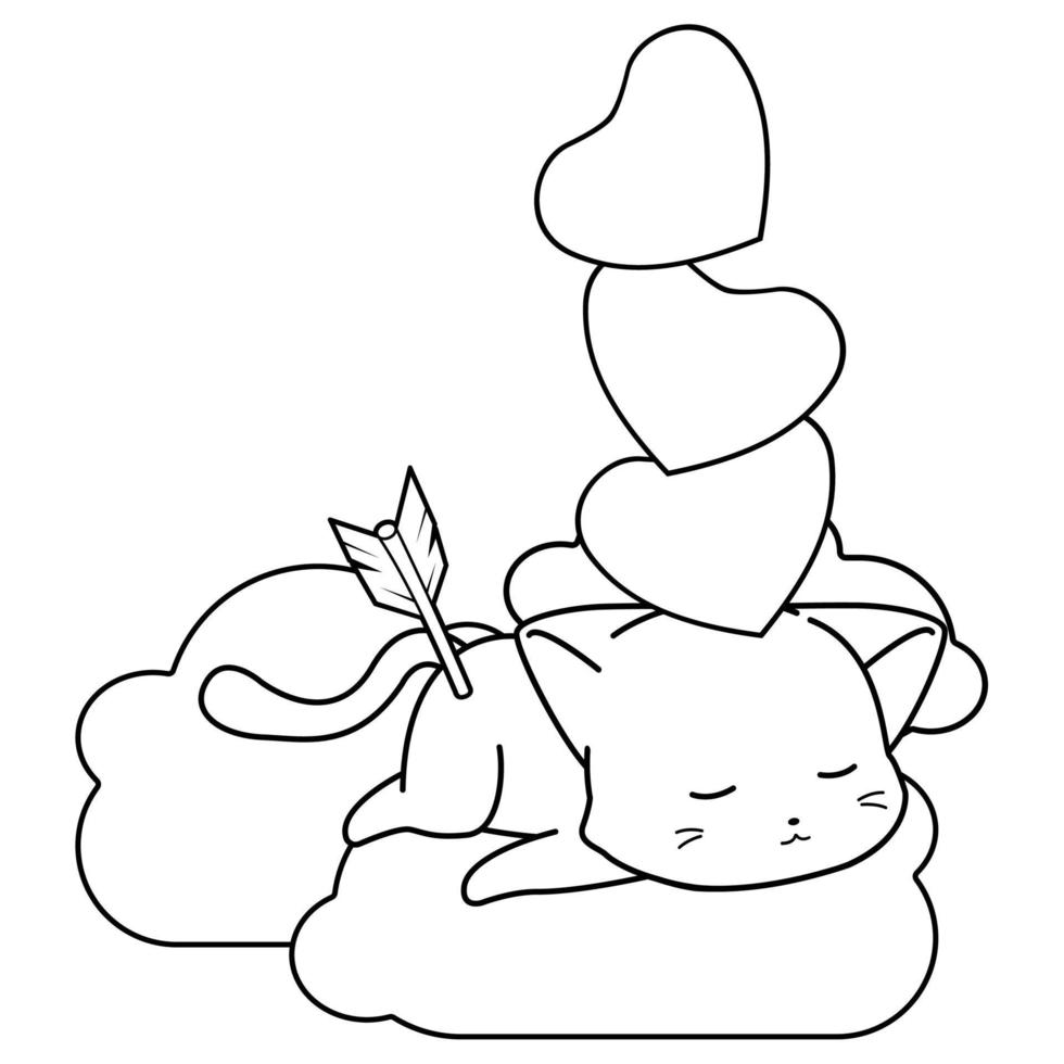 cat and heart cartoon outline vector