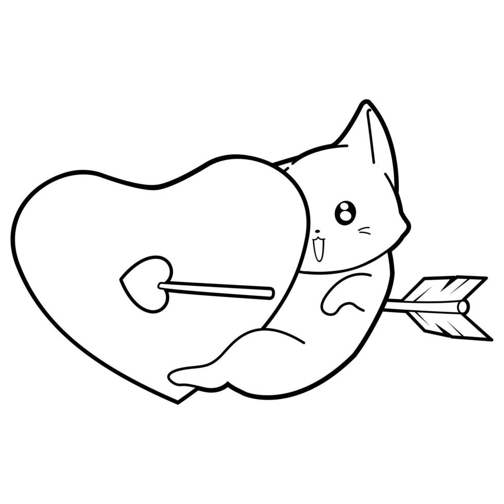 cat with heart cartoon outline vector