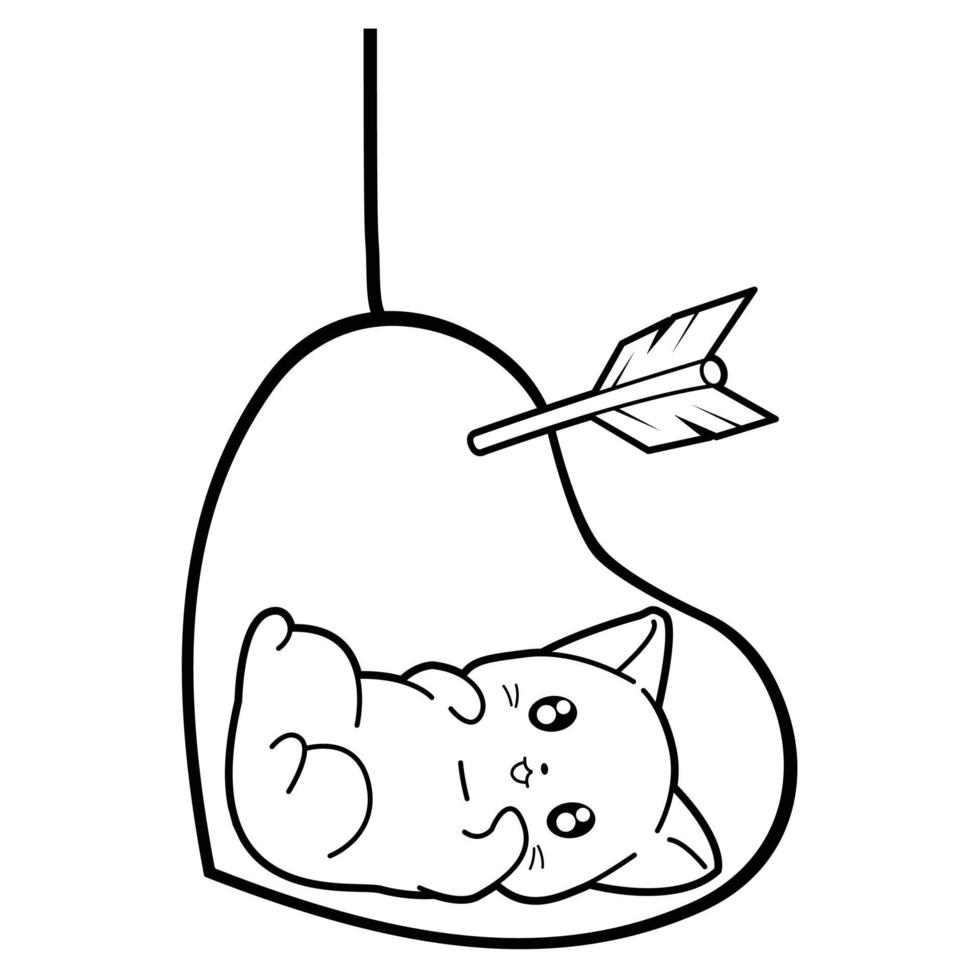 cat and heart cartoon outline vector