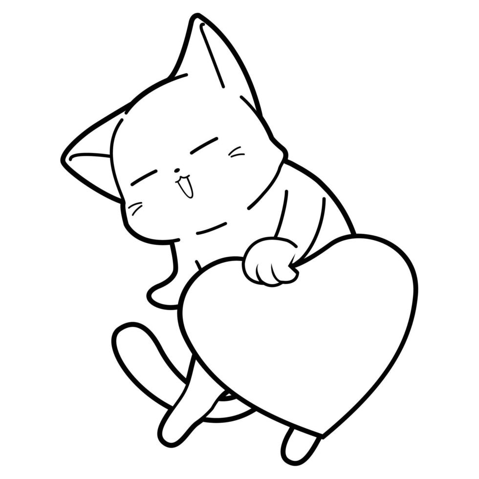 cat with heart cartoon outline vector