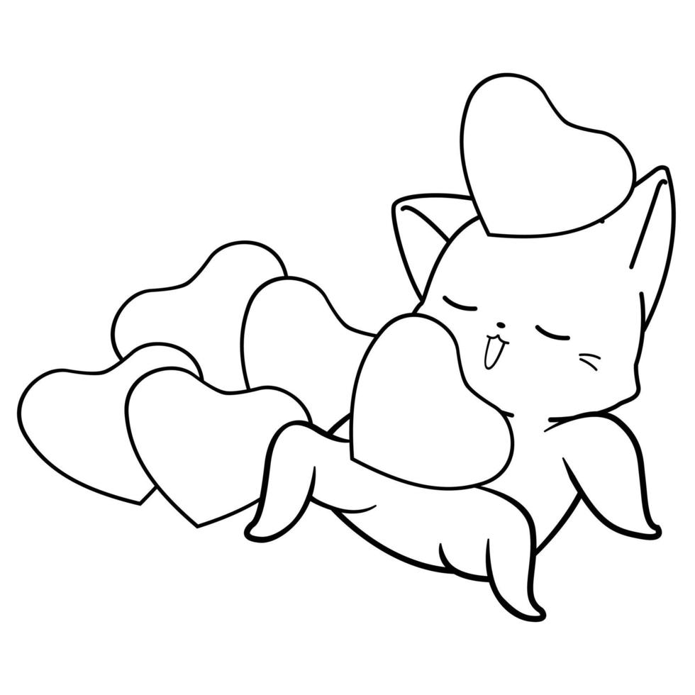 cat and heart cartoon outline vector